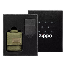 Набор ZIPPO 49400 Зажигалка Black Crackle + Зеленый Чехол